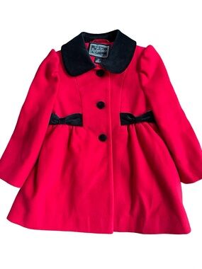 Vtg Rothschild Faux Wool Dress Coat Velvet Bows Sz 3T